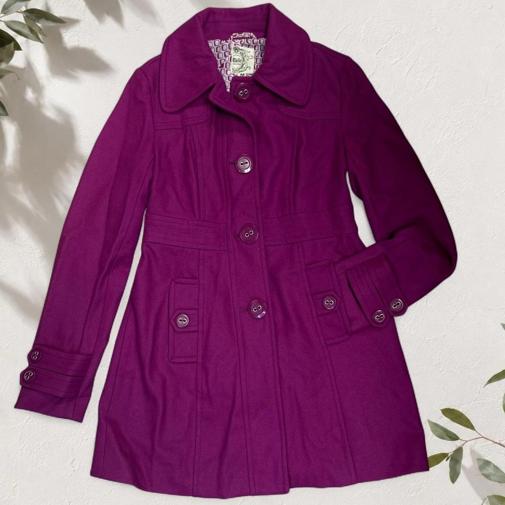 Tulle Anthropologie Purple Wool Blend Peacoat Y2K Geometric Lining Size M J7593